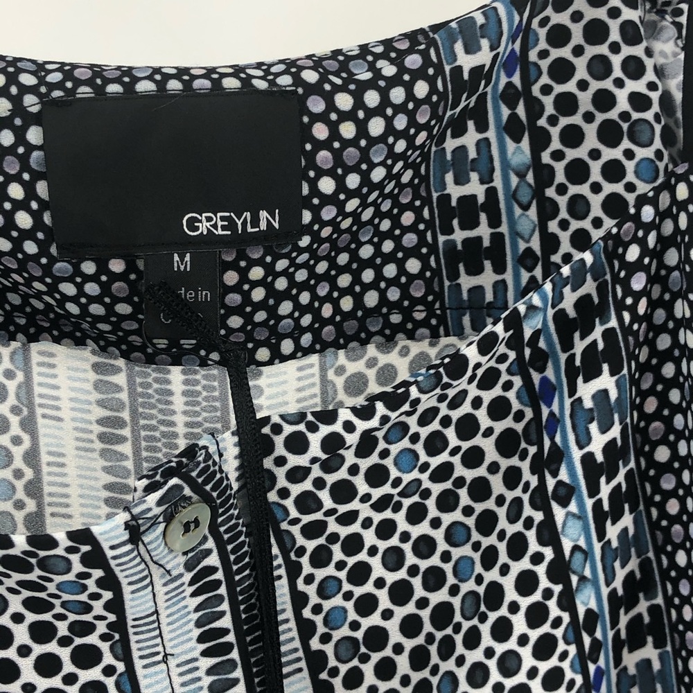 MXED DOT BLACK BLUE COLD SHOULDER SLEEVE MEDIUM - Picture 11 of 15